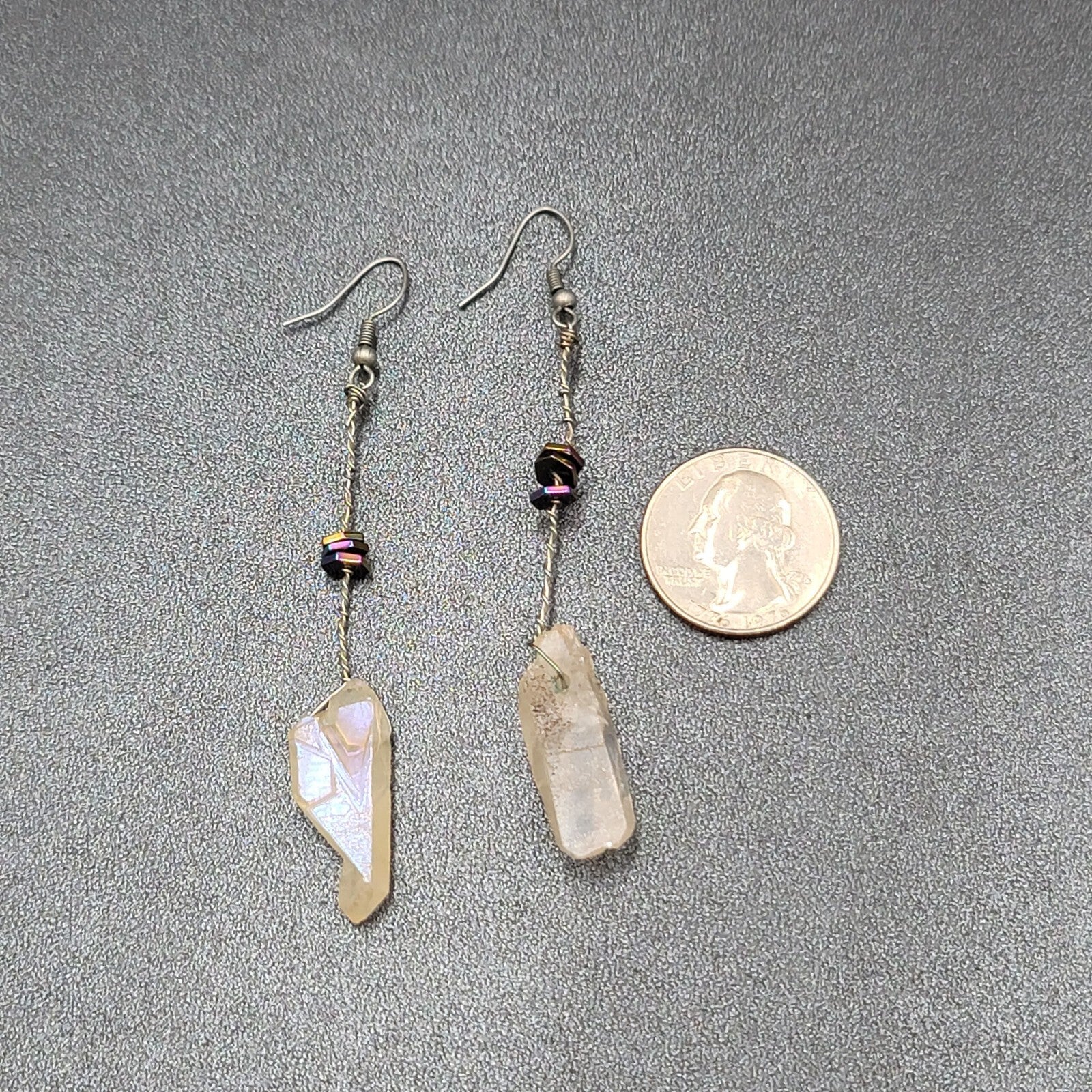 Artisan Crystal Pierced Earrings Boho Witchy Natural Dangle 2.75"