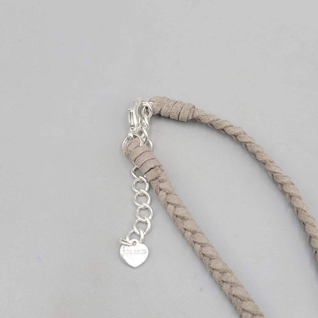 Nakomol Necklace Gray Braided Leather Metallic Seed Beads Long Layered 36 in