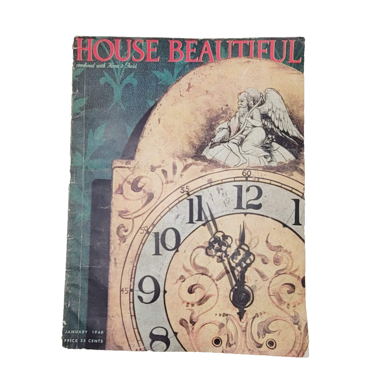 Vintage House Beautiful Magazine Jan 1940 Beautiful Clock Cover Color Advertisin