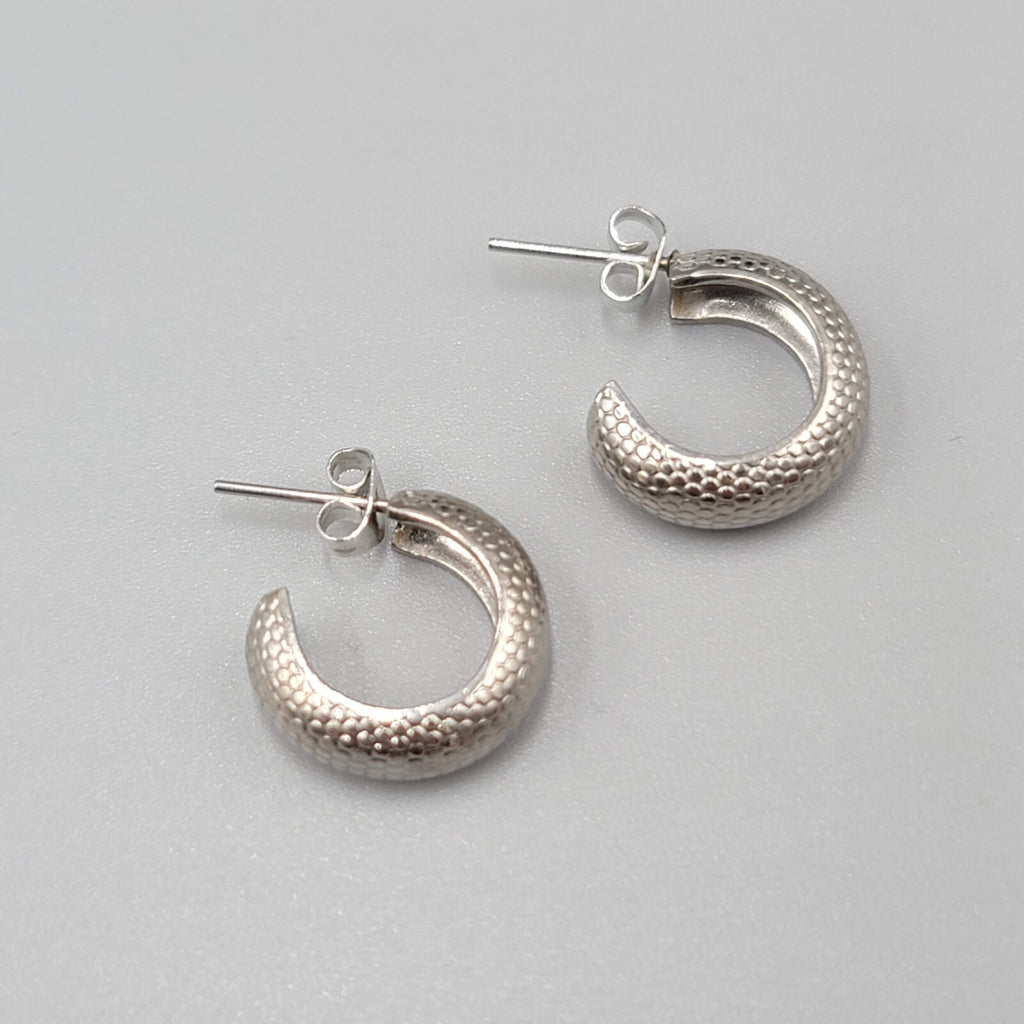 Small Hoop Pierced Earrings Silver tone Textured Hoops 1/2"