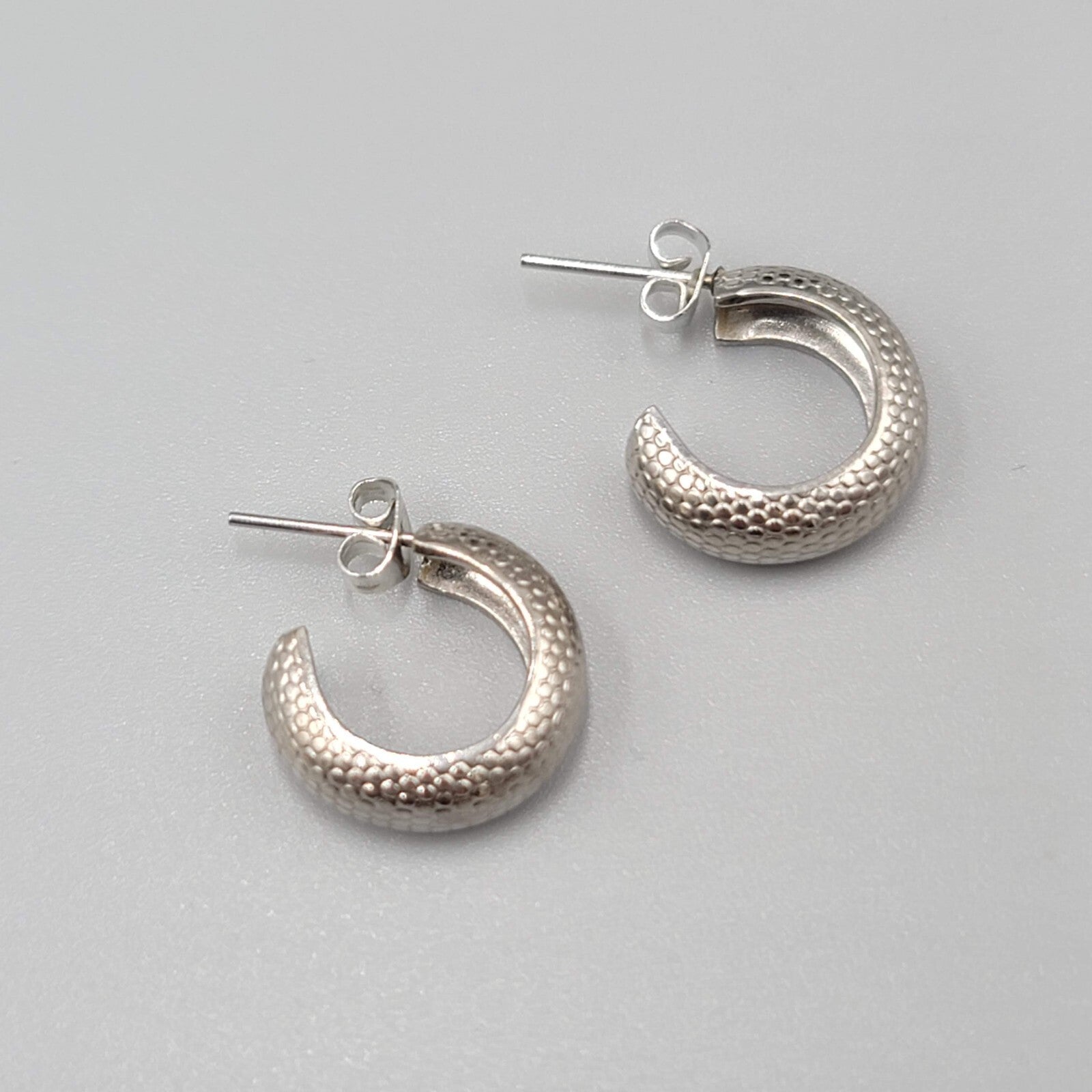Small Hoop Pierced Earrings Silver tone Textured Hoops 1/2"