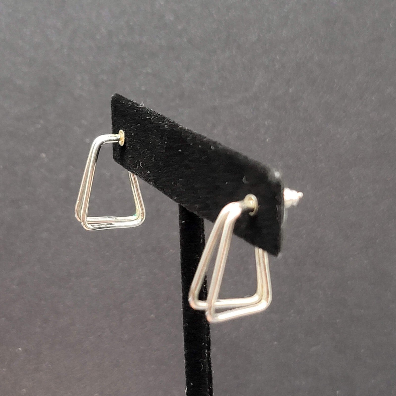 Pierced Earrings Silver tone Triangle Doouble Hoops 3/4"