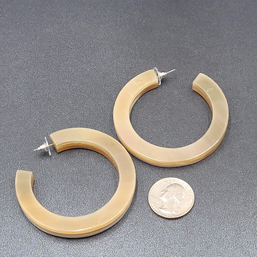 Pierced Earrings Resin Faux Horn Hoops Hand Painted 2 3/8"
