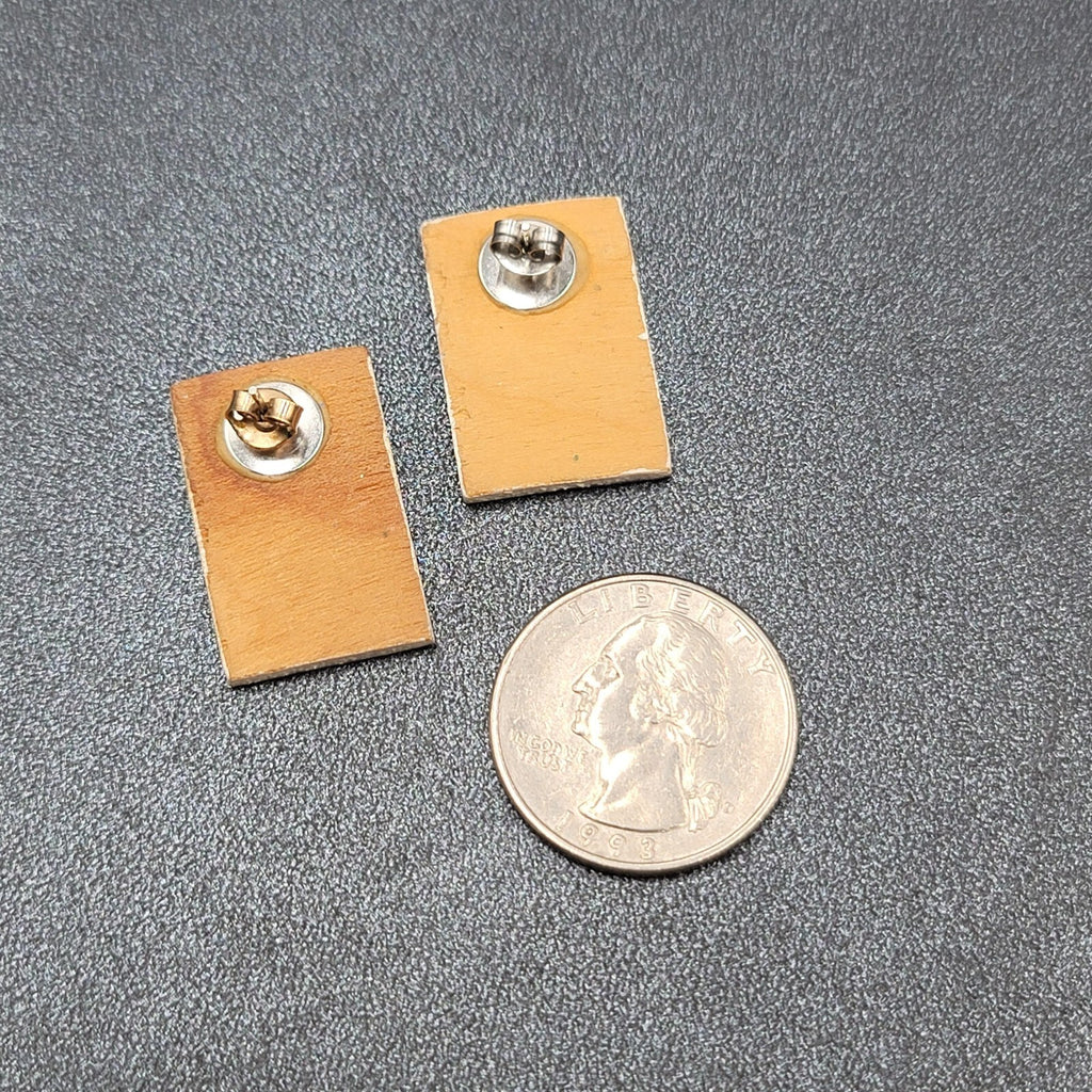 Vintage Tulip Flower Pierced Earrings Hand Painted Wood Rectangle Drop 1"