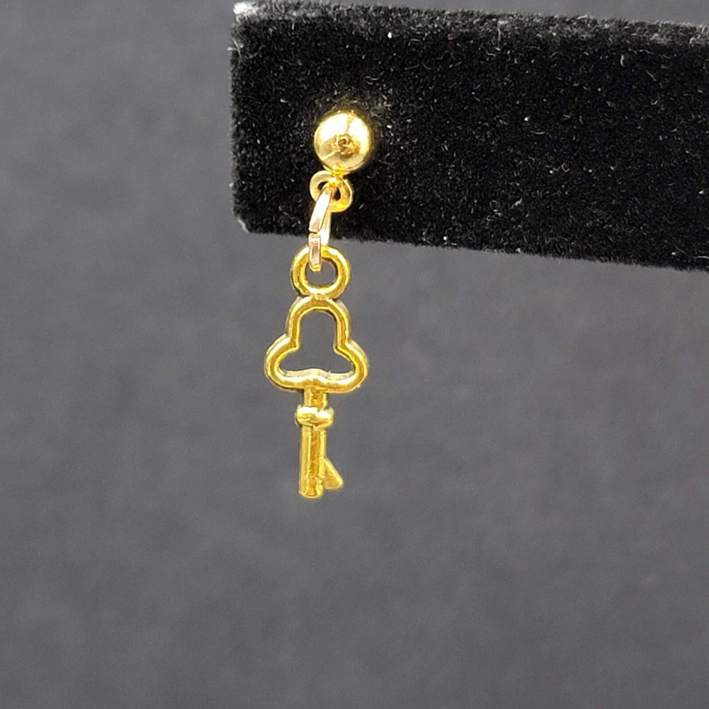 New Skeleton Key Pierced Earrings Gold tone Small Dainty Dangle 3/4"