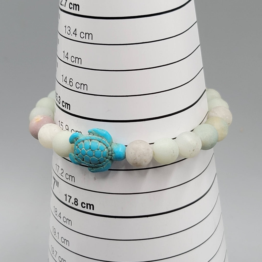 Sea Turtle Bracelet Pastel Stone Bead Elastic Summer Beach Theme 6.25"