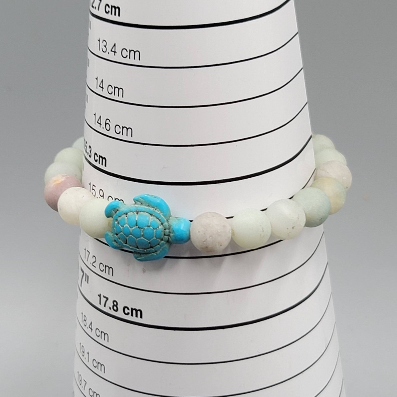 Sea Turtle Bracelet Pastel Stone Bead Elastic Summer Beach Theme 6.25"