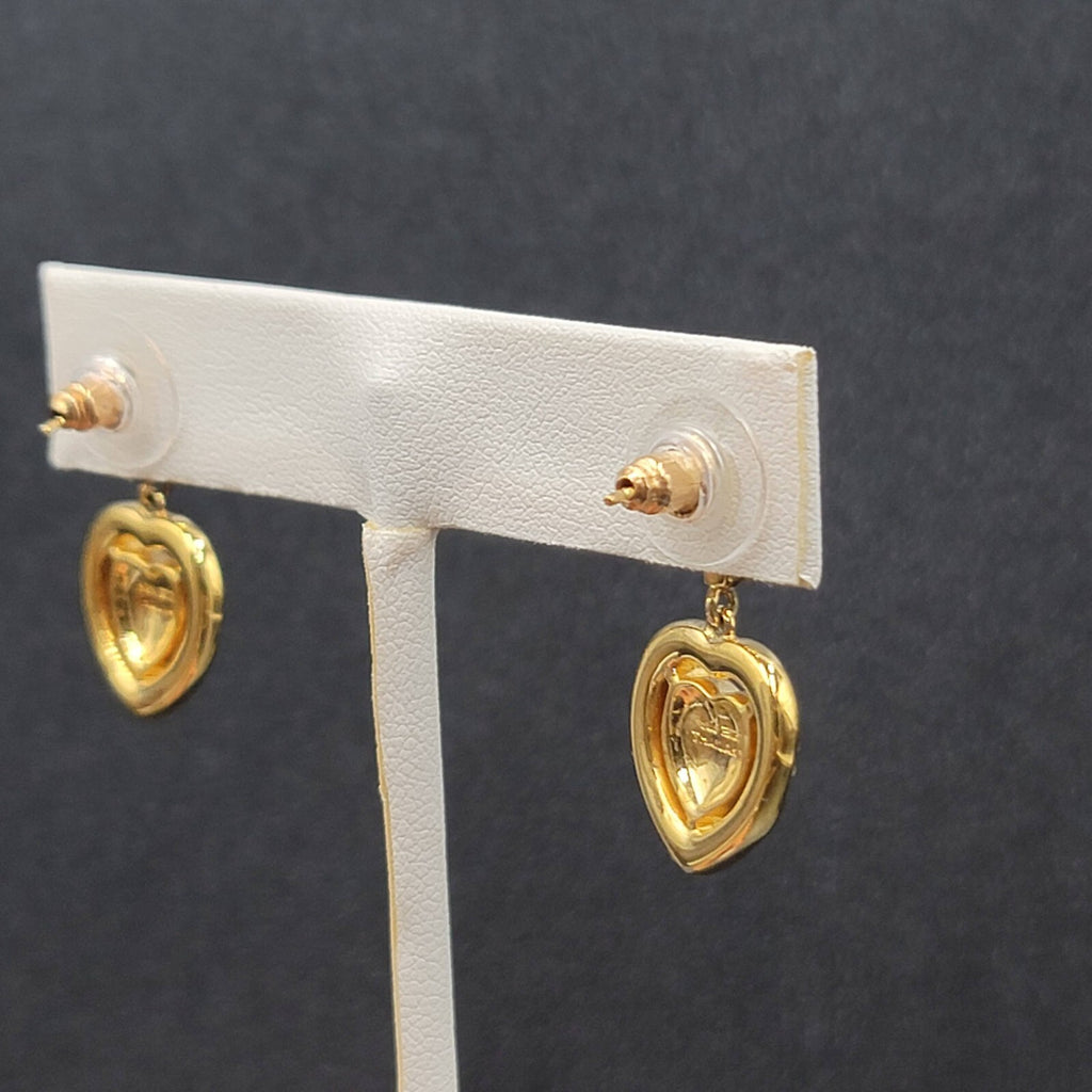 Sterling Silver Pierced Earrings Gold Plated Crystal Heart Dangle 1" 925