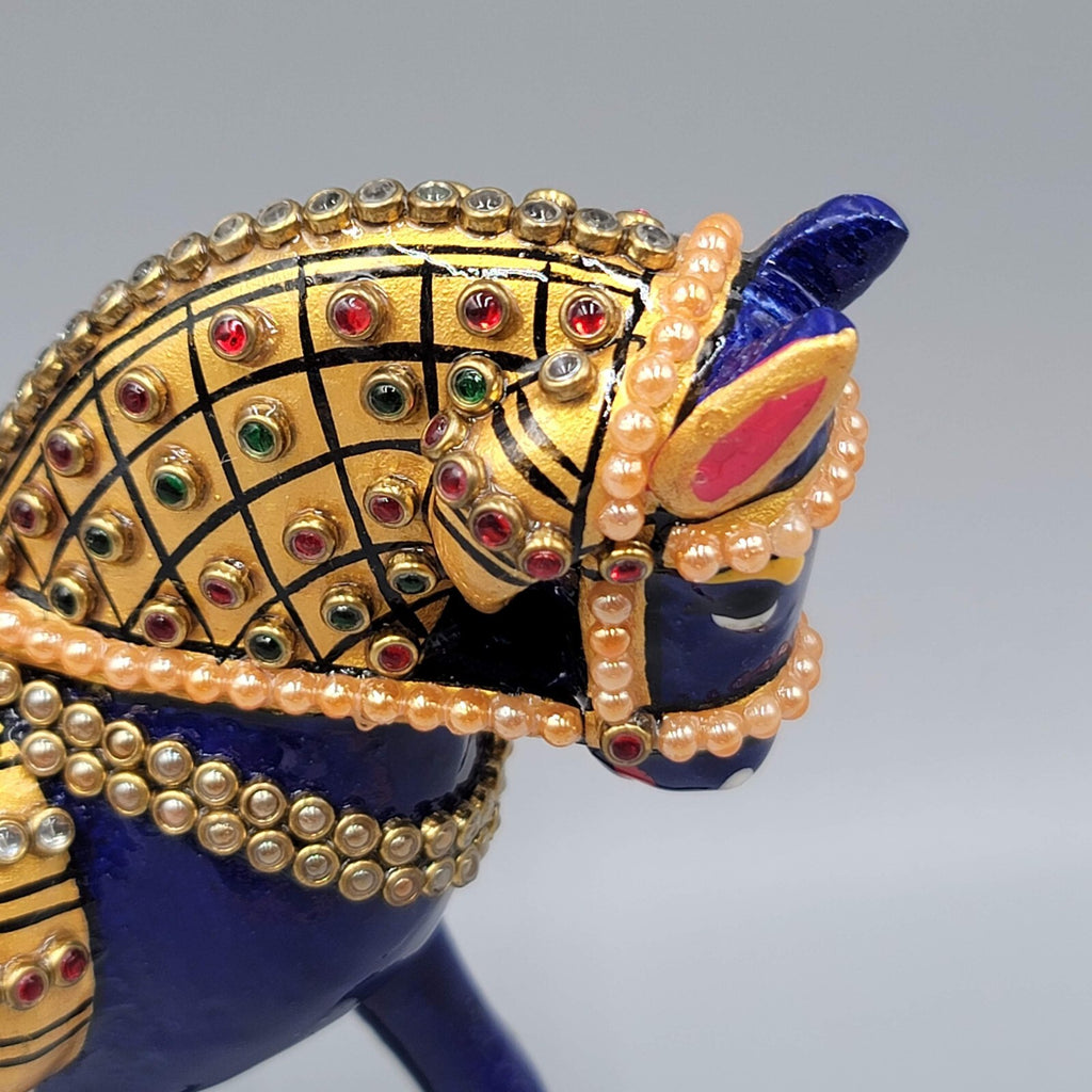 Metal Handmade Semi-Precious Stone Enamel Decorative Horse Figurine India 4.5"
