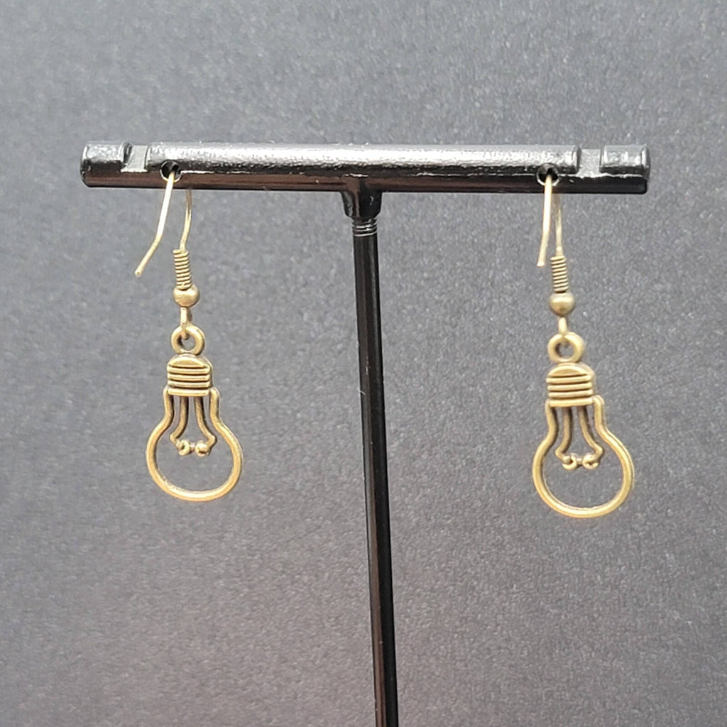 NEW Light Bulb Idea Pierced Earrings Bronze tone Dangle 7/8"