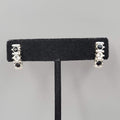 Pierced Earrings Silver tone Black Clear Crystal Drop Minimalist 5/8" 