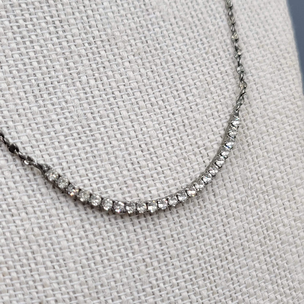 Rhinestone Necklace Silver tone Minimalist Dainty 18"
