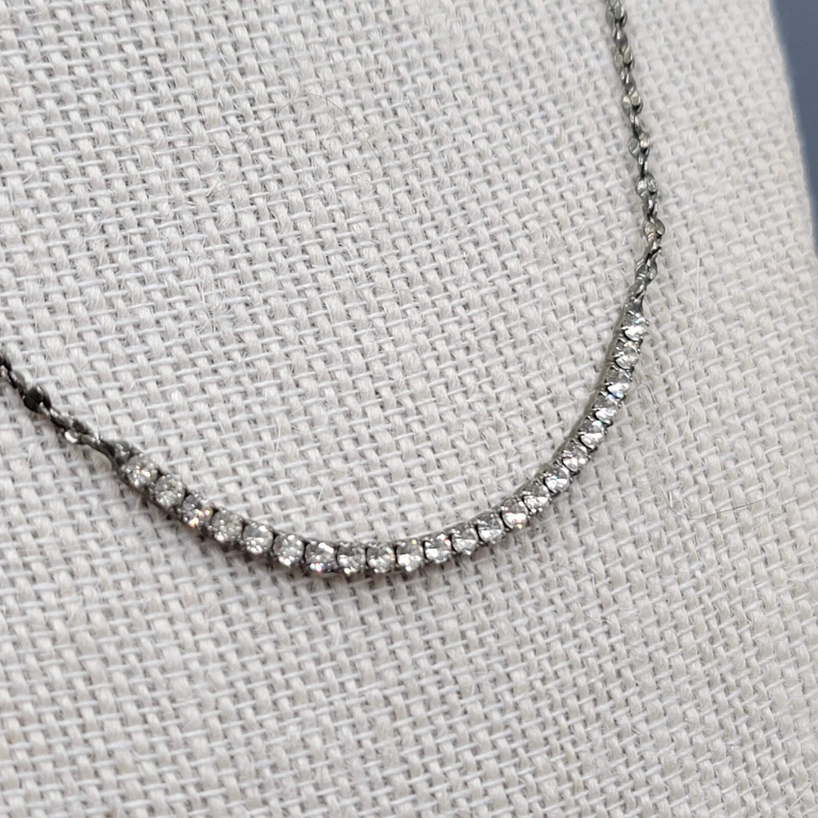 Rhinestone Necklace Silver tone Minimalist Dainty 18"