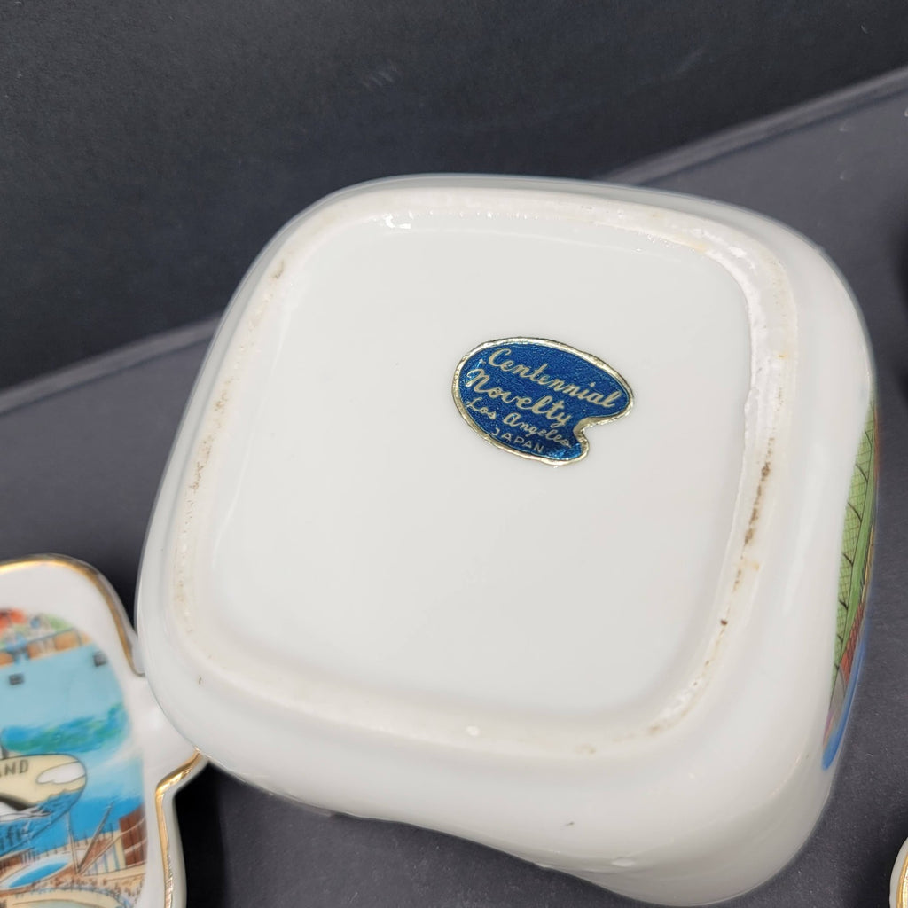 Vtg Marineland Ceramic Souvenir Ashtray Set w Holder