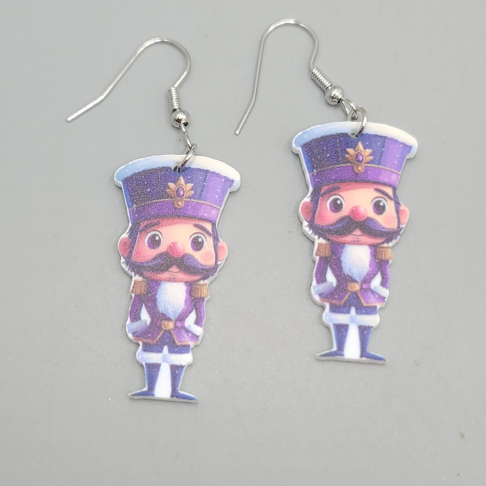 Christmas Nutcracker Pierced Earrings Silver tone Dangle 1.5 in