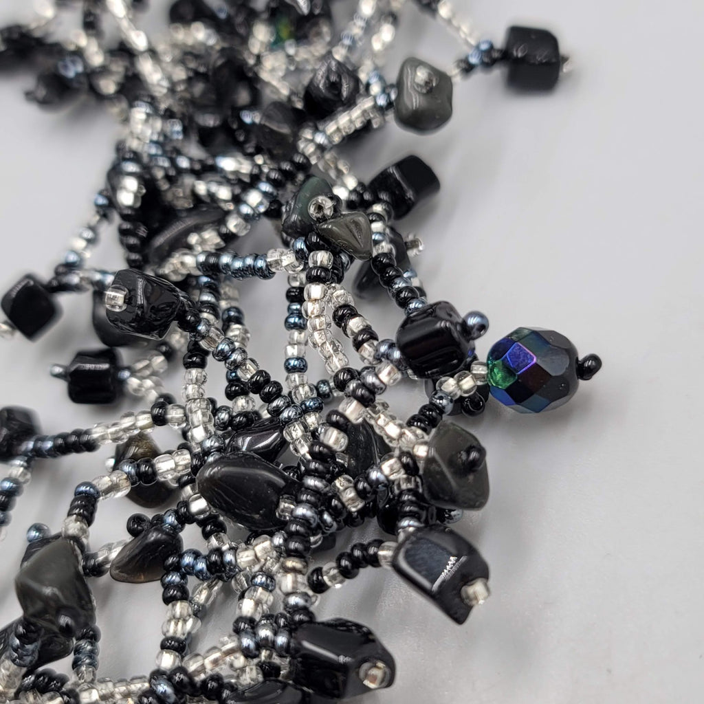 Black Cluster Bead Statement Necklace 18"