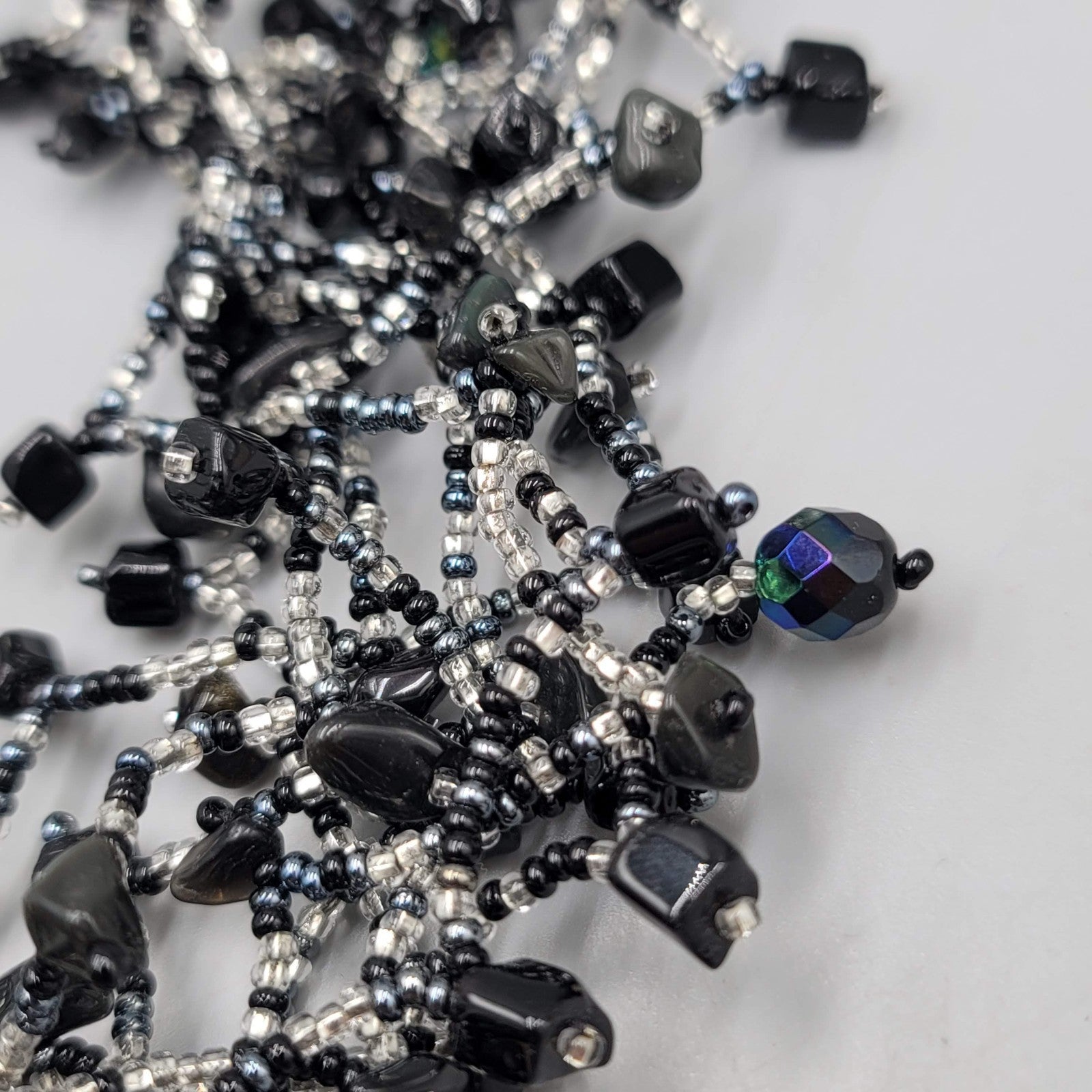 Black Cluster Bead Statement Necklace 18"