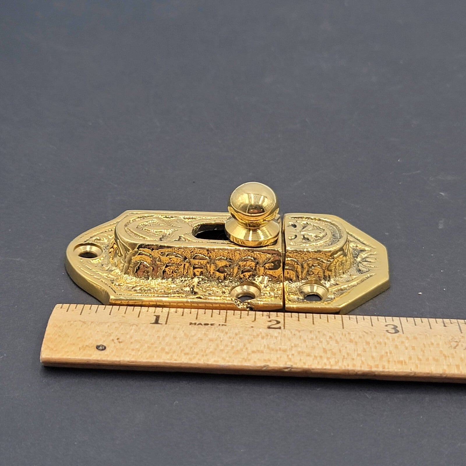Vintage Ornate Brass Window Sash Lock with Catch Keeper Reproduction
