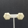 Vintage 1980's Pierced Earrings Cream Acrylic with Gold Line Hexagon Stud 1 1/4"