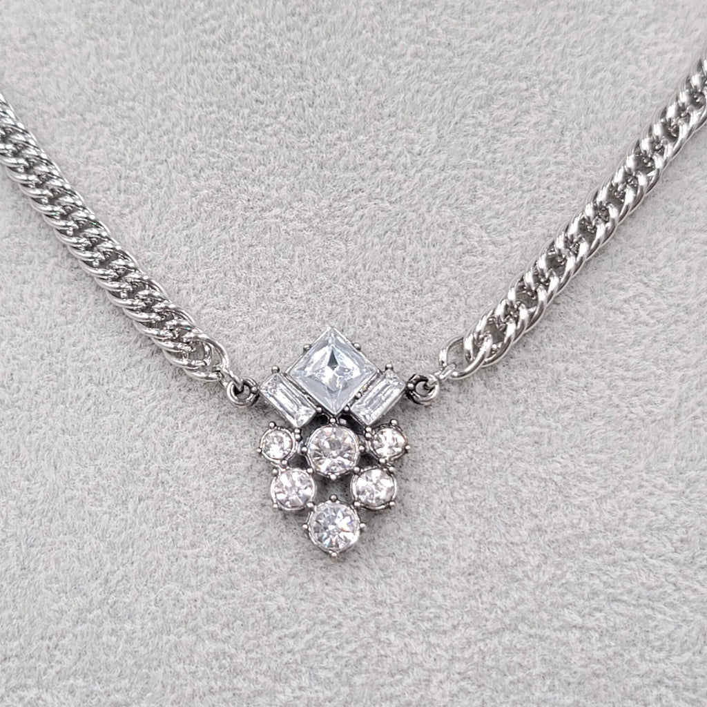 Heavy Chain Necklace Crystal Rhinestone Pendant 18"-20"