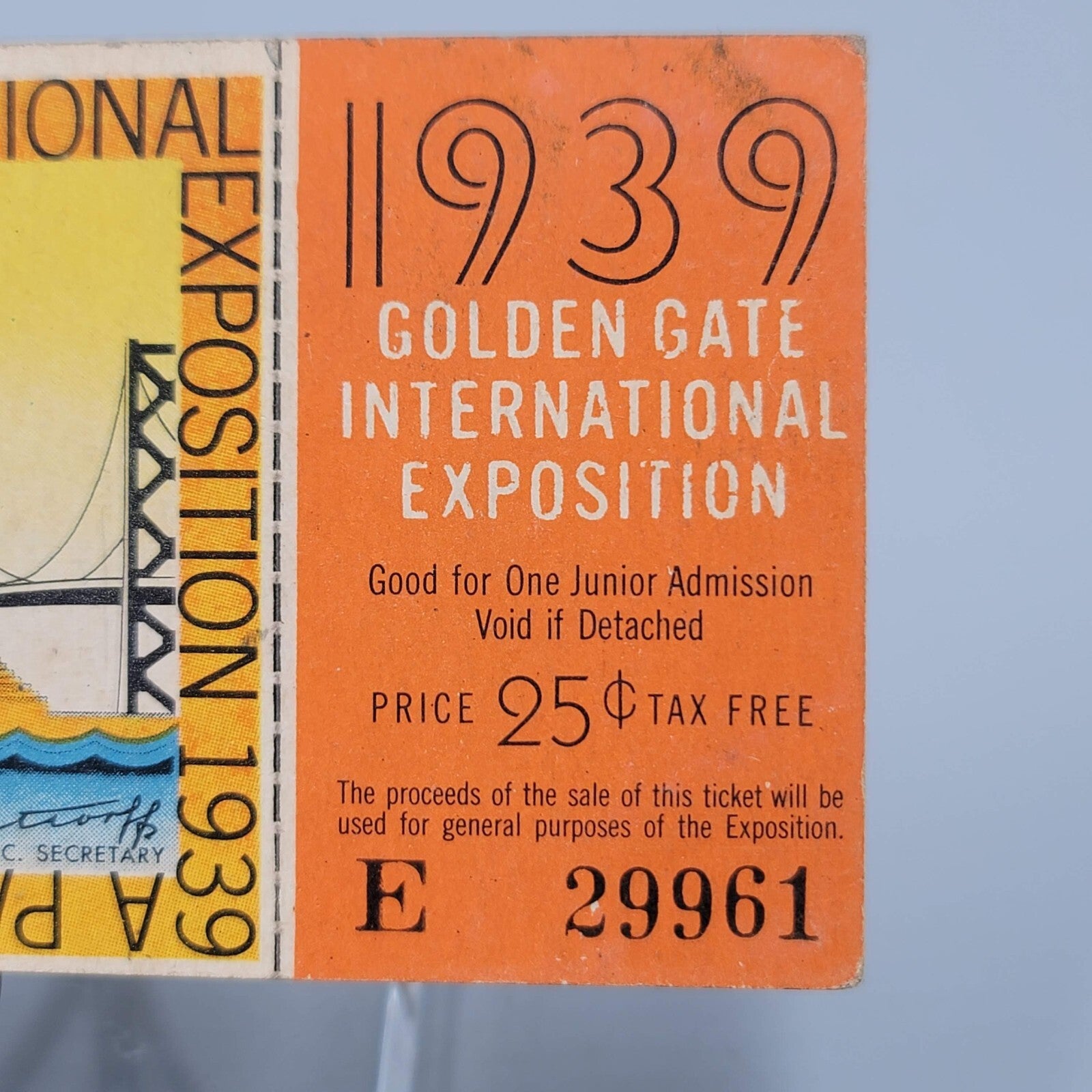 Vintage Golden Gate International Exposition 1939 Admission Ticket Junior