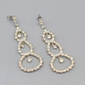 Long Rhinestone Pierced Earrings Silver tone Dangle Open Circles 2.75"