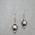 Pierced Earrings Silver tone Black White Art Bead Dangle 1"