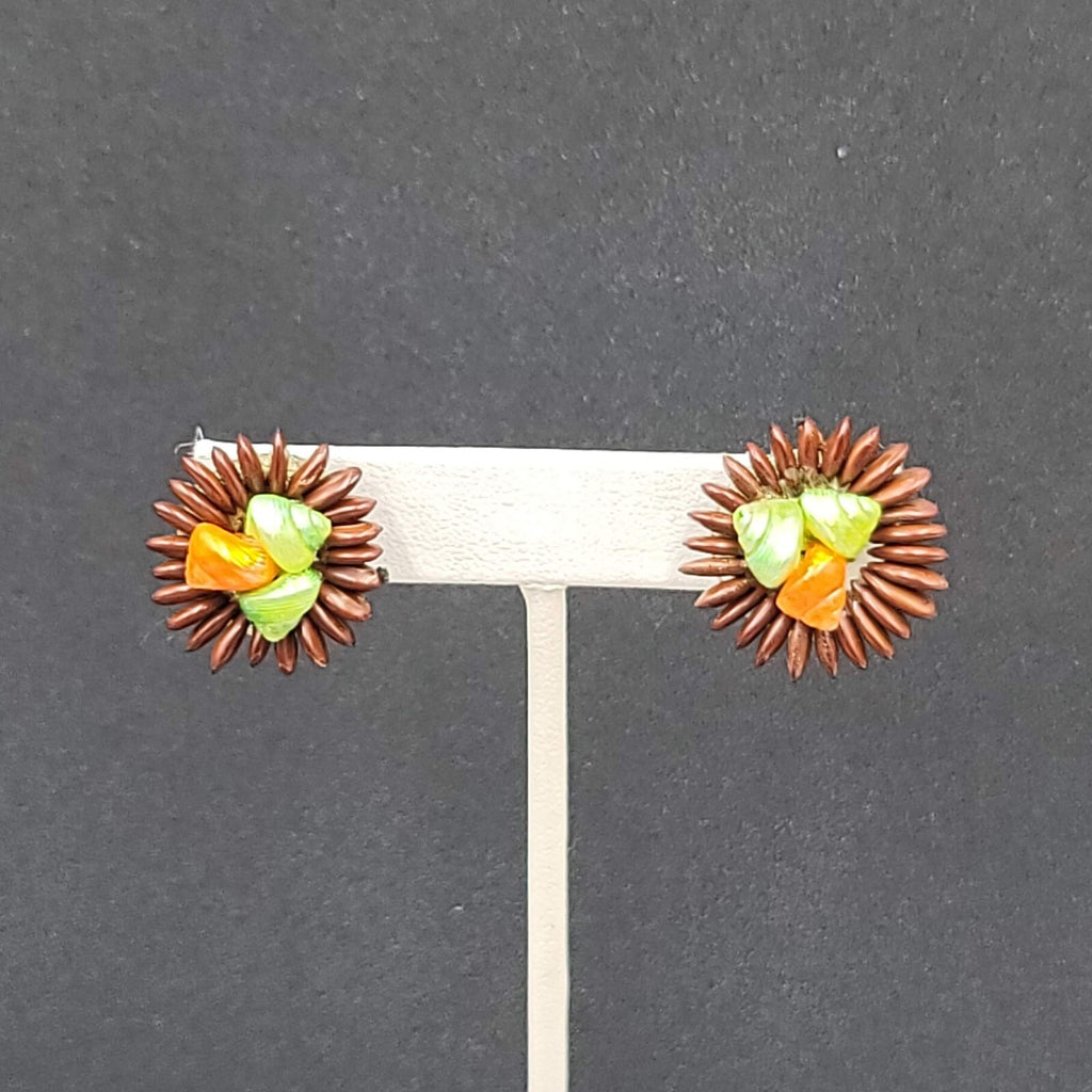 Vintage Clip on Earrings Apple Seed Seashells Button Style 1"