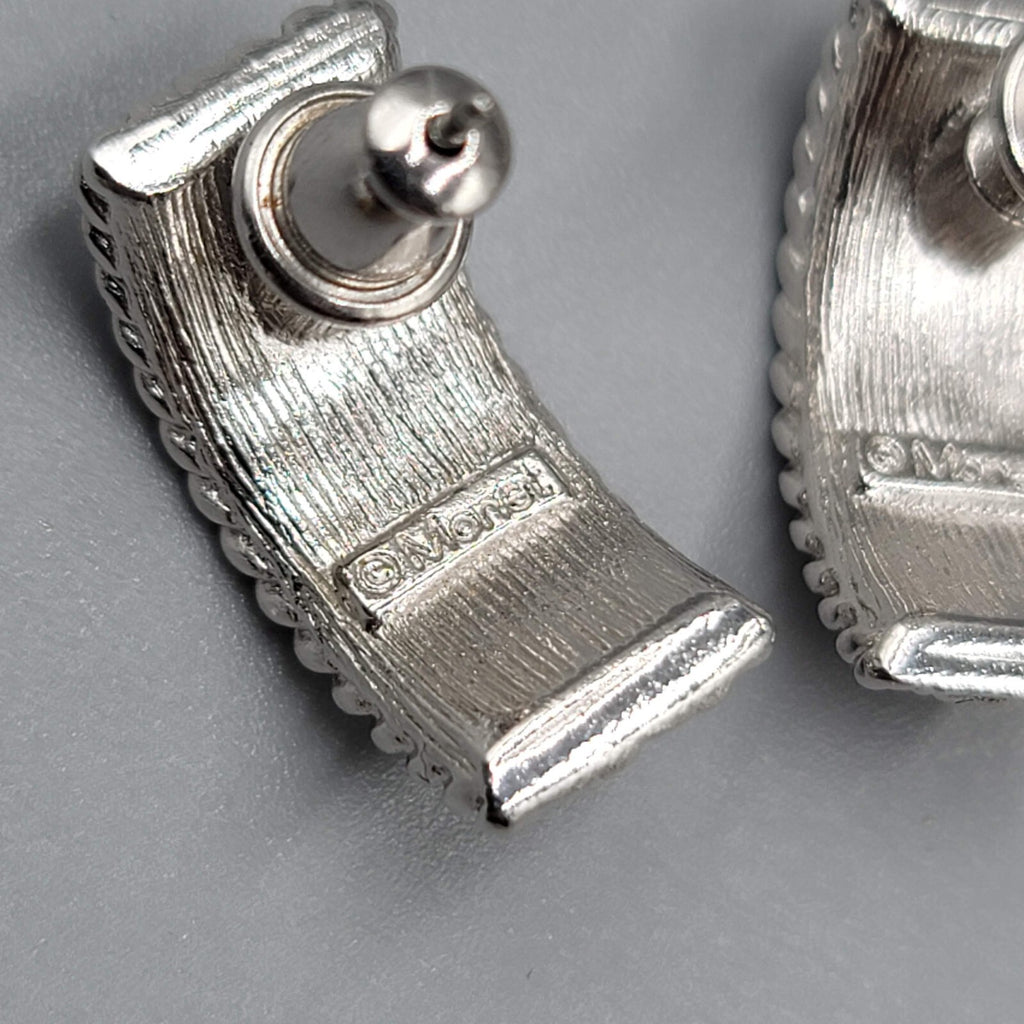 Monet Pierced Earrings Silver Plated Textured Drop 3/4"