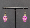 Skull Pierced Earrings Purple Howlite Stone Bead Dangle 3/4"