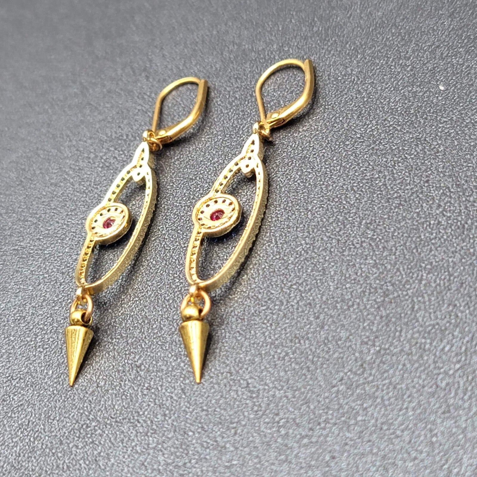Pierced Earrings Gold tone Blue Pink Crystals Evil Eye Dangle 1 5/8"