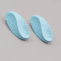 Vintage Light Blue Enamel Pierced Earrings Textured Oval Drop 1.25"