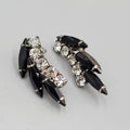 Vintage Black Clear Rhinestone Pierced Earrings Drop 1.25"