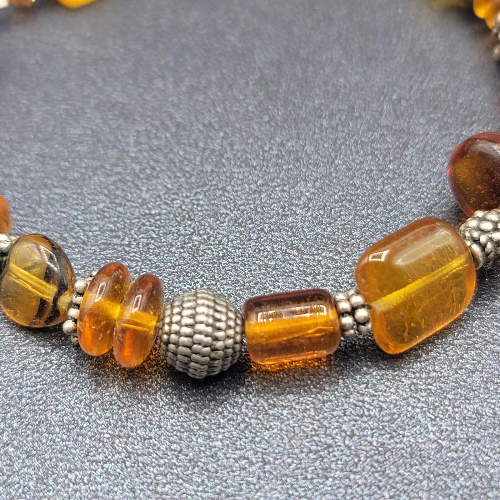 Glass Beads Bracelet Silver tone Boho Toggle Clasp 6.75 in