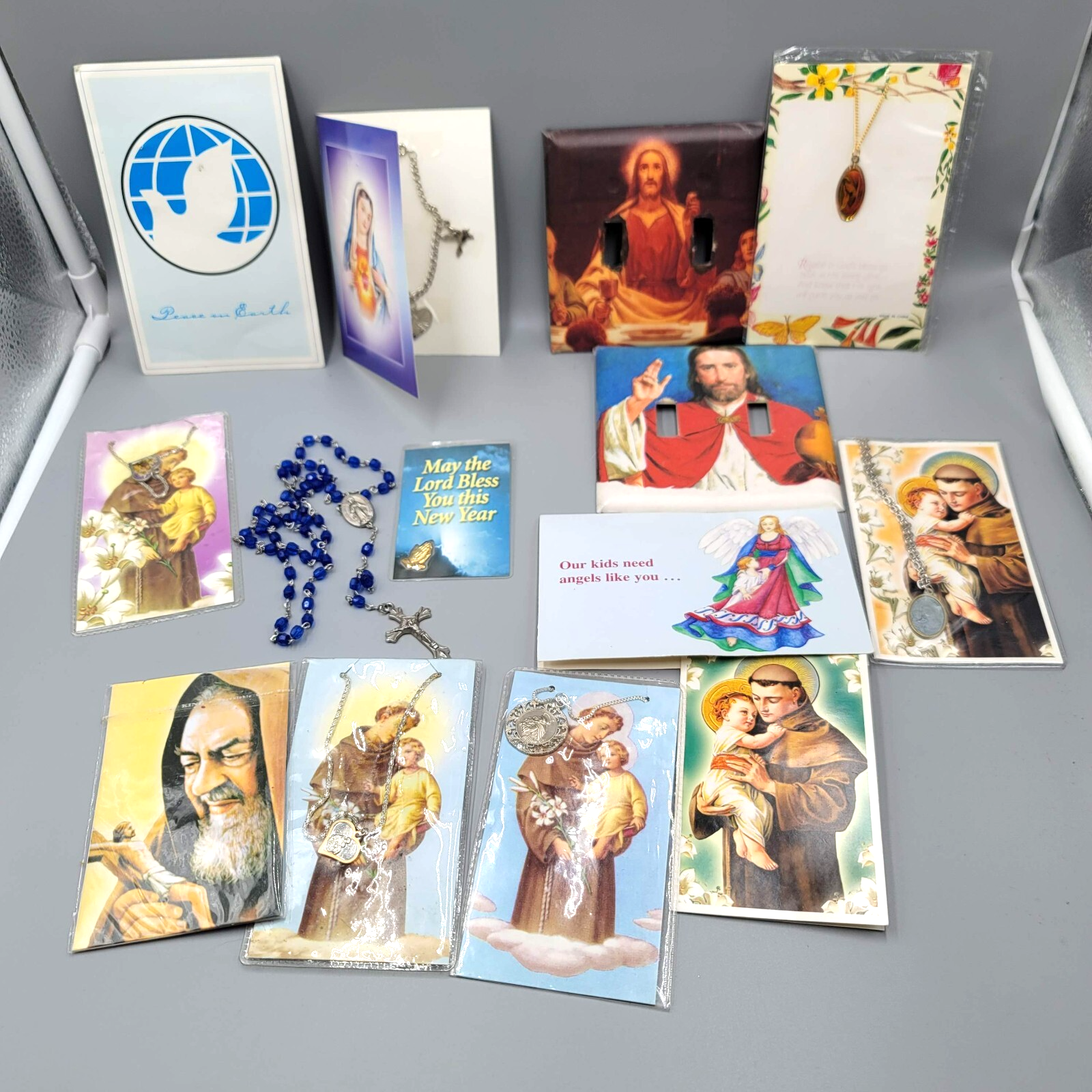Vintage Catholic Religious Collection Lot Prayer Cards Necklaces Rosary