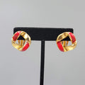 Vintage Clip on Earrings Red Enamel Gold tone Open Center 7/8"