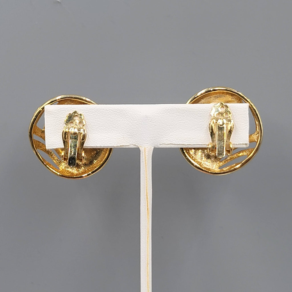 Vintage Clip on Earrings Gold tone Black Enamel Statement Drop 1 1/8"