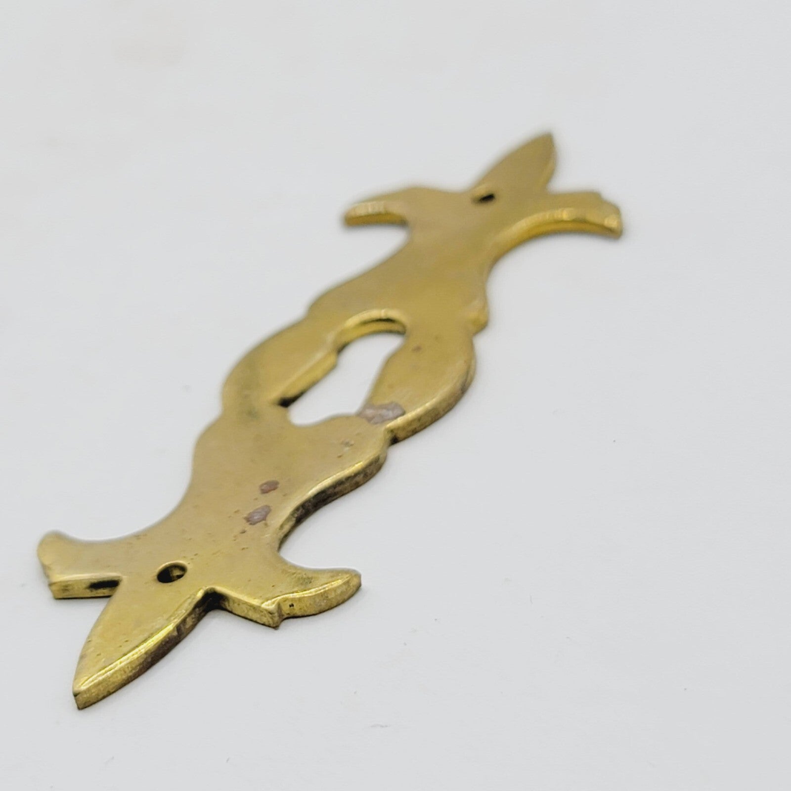 Vintage Brass Ornate Skeleton Key hole Escutcheon Salvage 3 1/2" x 1 3/16"