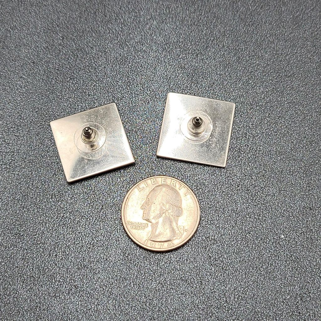 Vintage Pierced Earrings Peach Enamel Square Studs 7/8"