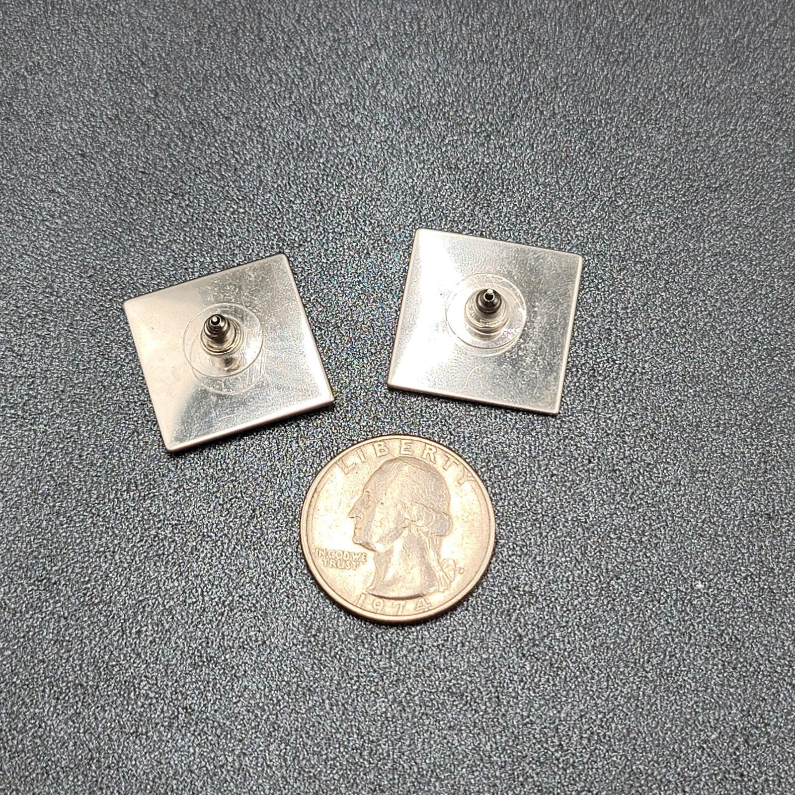 Vintage Pierced Earrings Peach Enamel Square Studs 7/8"
