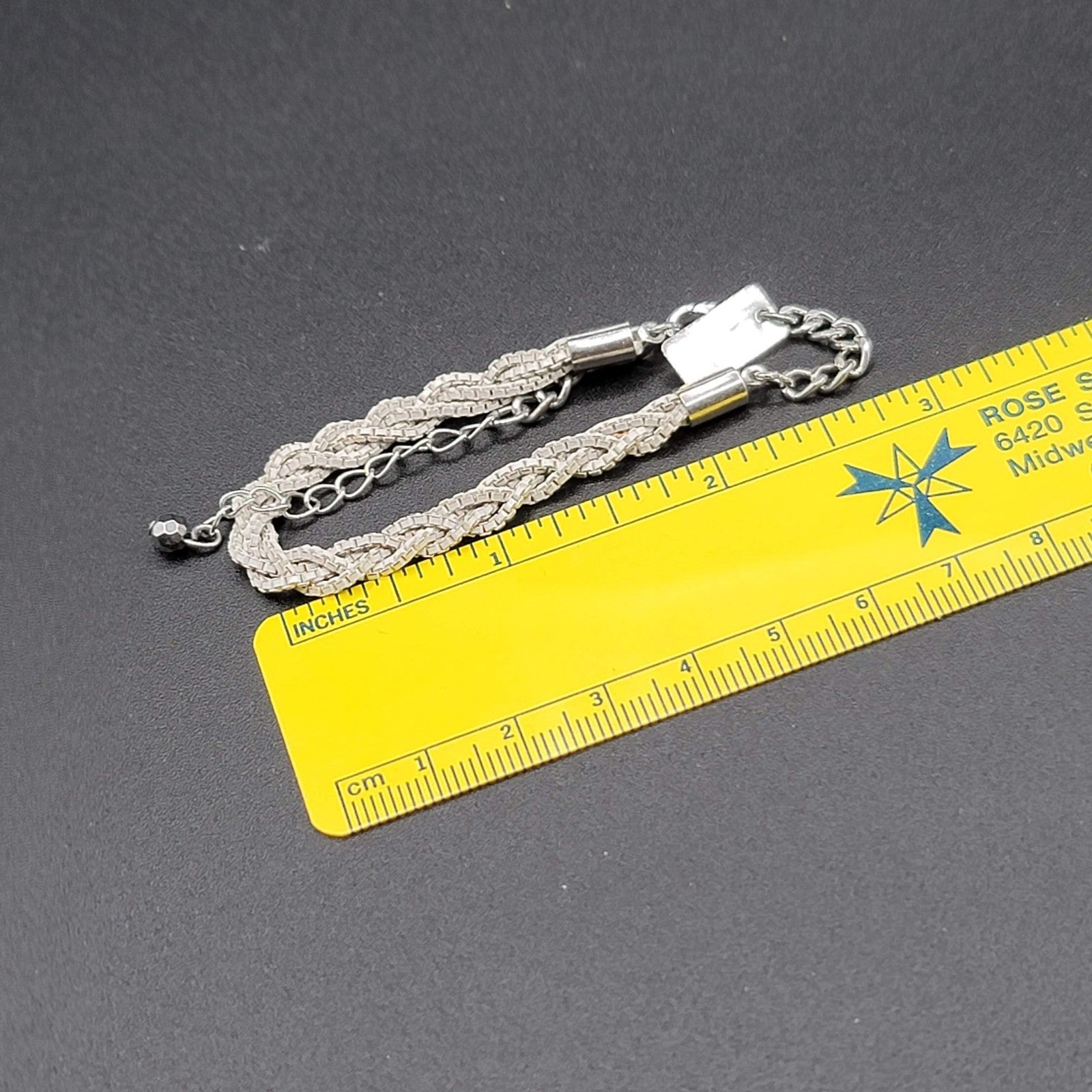 American Eagle Bracelet Braided White Enamel Chain Silver tone 