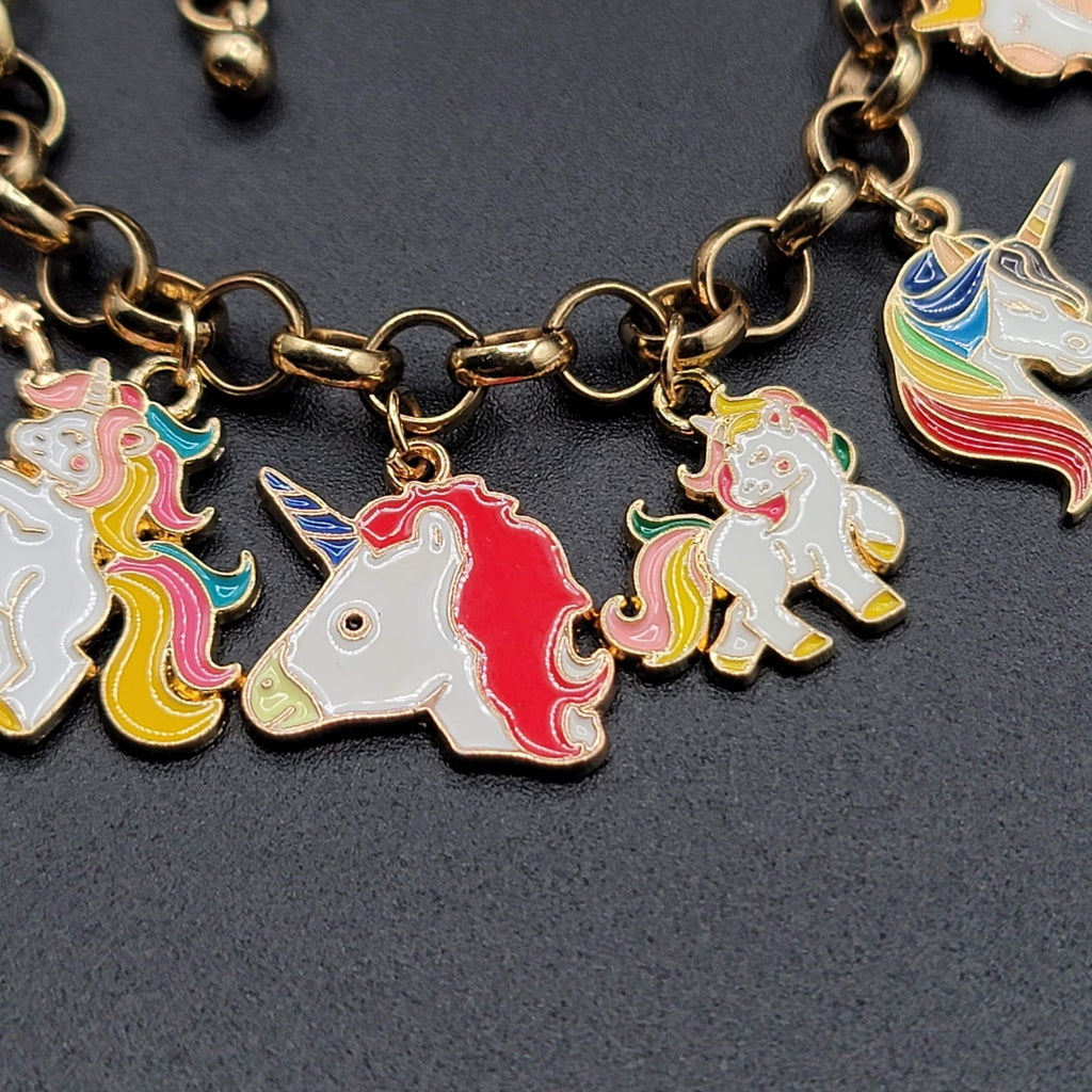 Enamel Unicorn Charm Bracelet Gold tone Adjustable