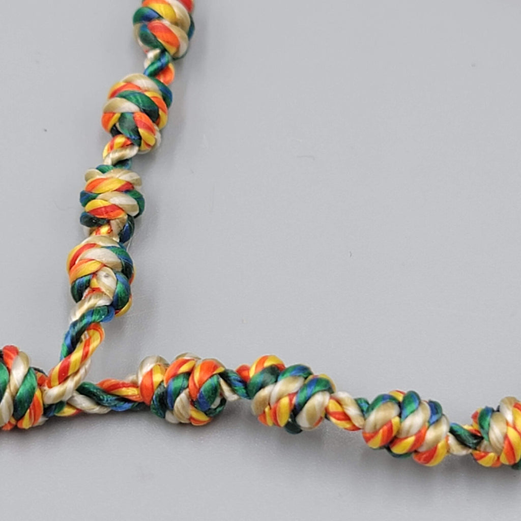 Hand Knotted Rosary Multi Color Thread Silver tone Crucifix Hand Made