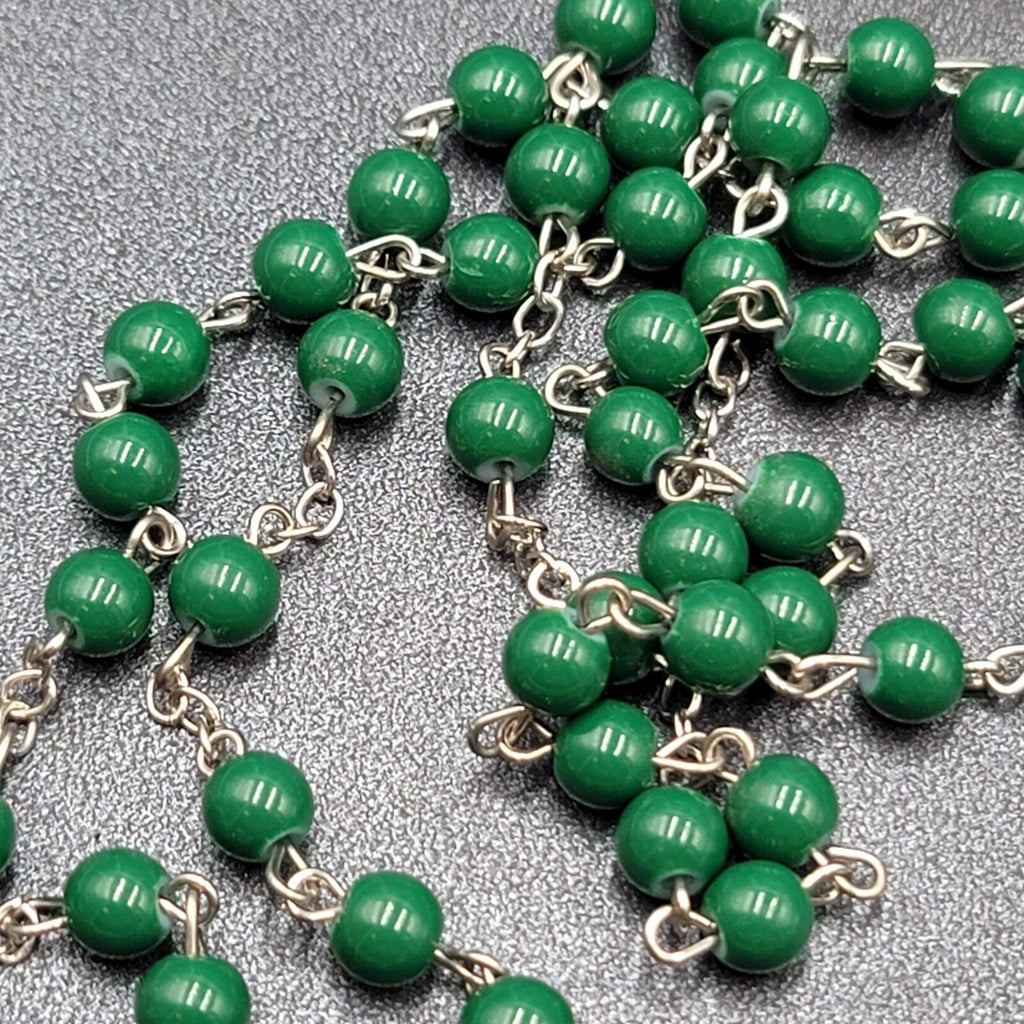 Saint Jude Rosary Silver tone Green Beads