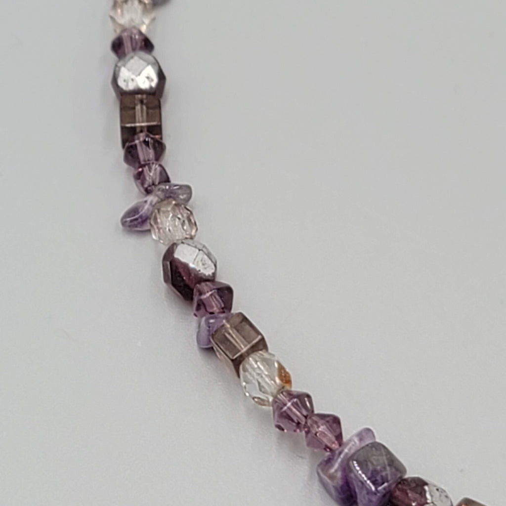 Sterling Silver Necklace Bead Amethyst Y Drop Unique Chain Mother of Pearl 18"