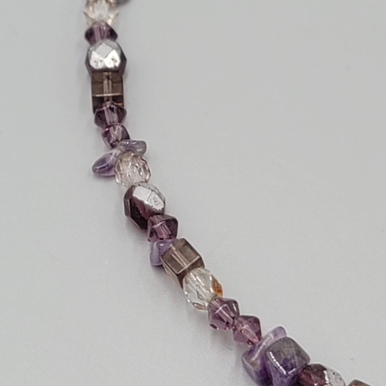 Sterling Silver Necklace Bead Amethyst Y Drop Unique Chain Mother of Pearl 18"