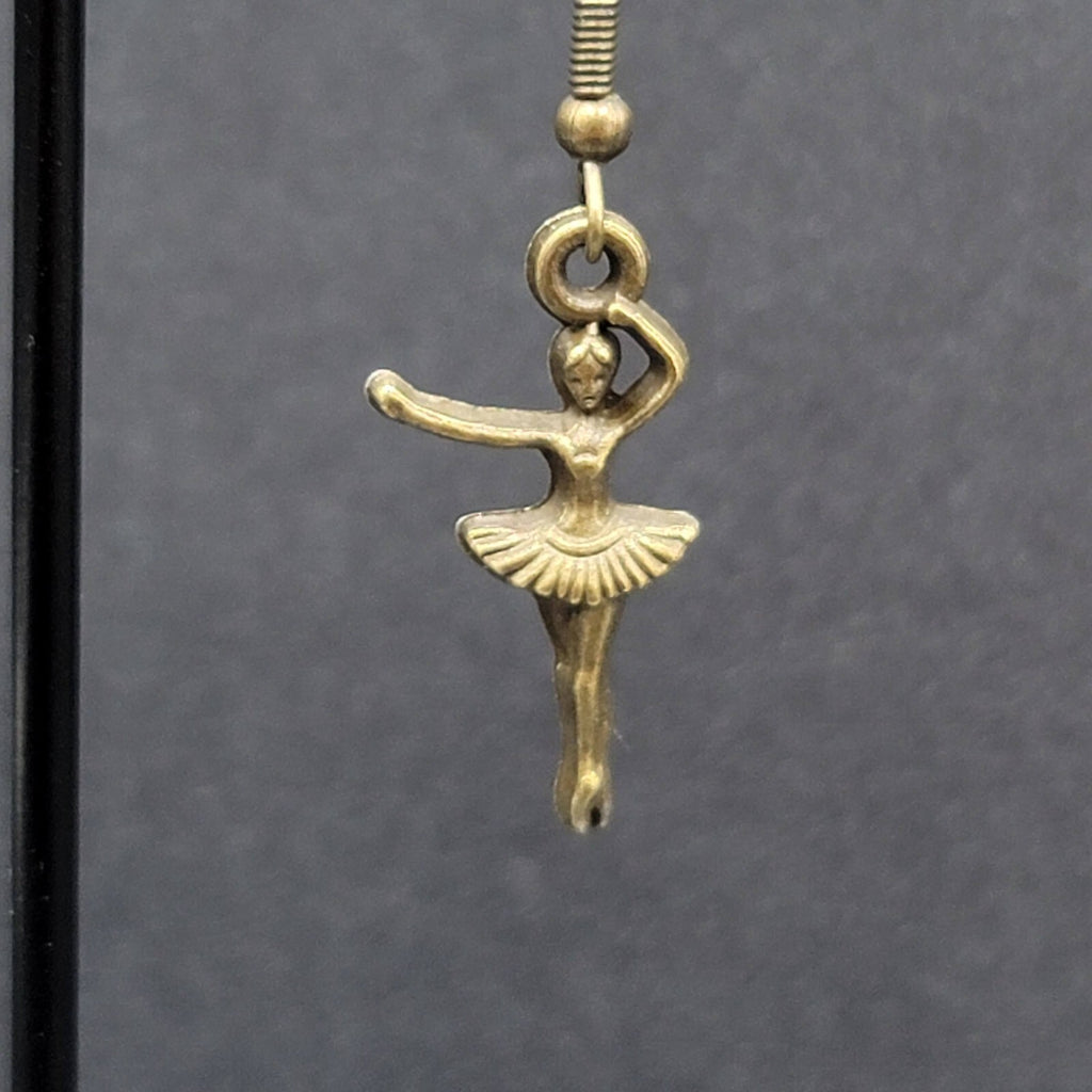 New Ballerina Pierced Earrings Bronze tone Dangle 1"