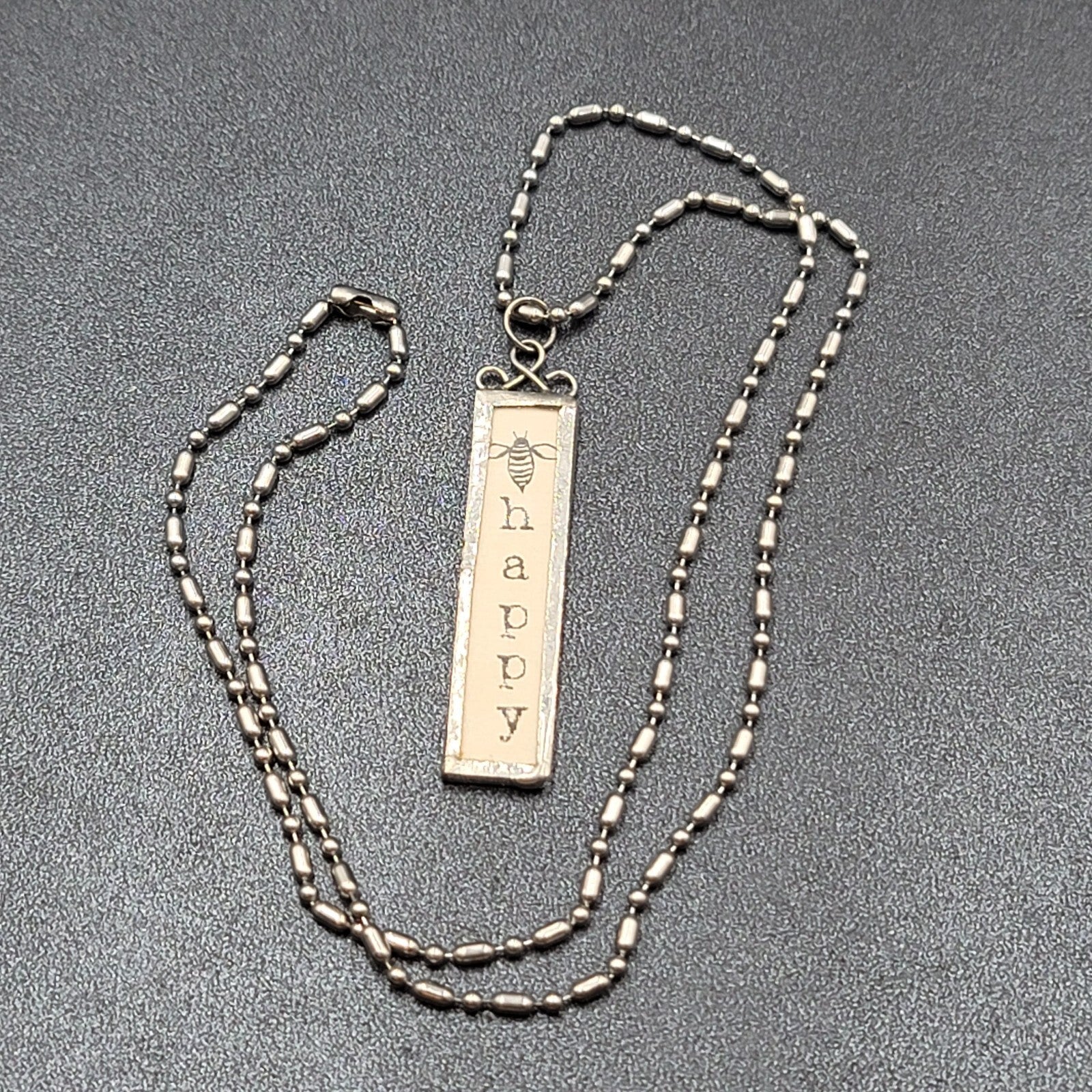 Artisan BEE HAPPY BUMBLE BEE Pendant Necklace Silver tone Chain 22"