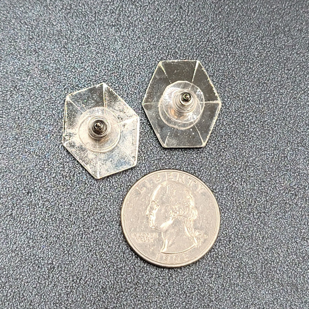 Vintage Pierced Earrings Blue Black Enamel Silver tone Drop 7/8"