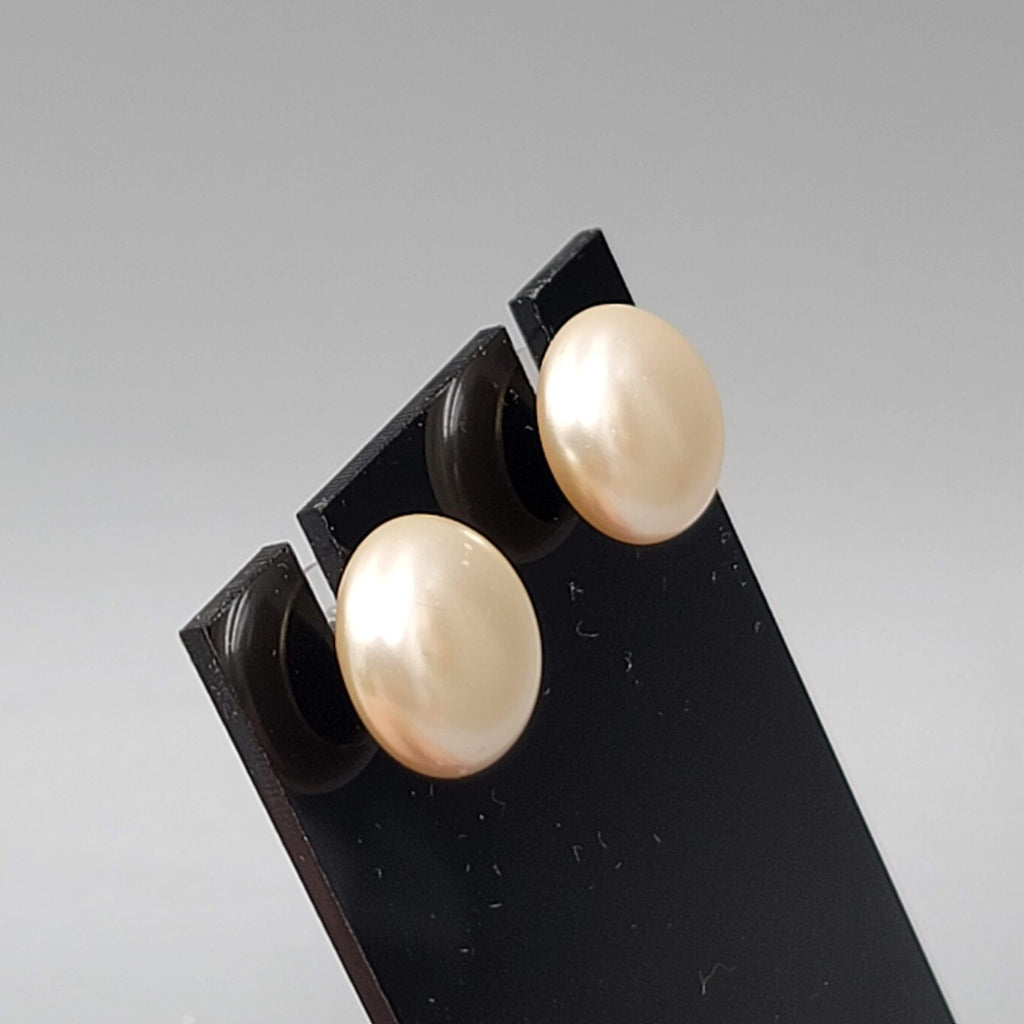 Champagne Color Faux Pearl Studs Pierced Earrings 1/2"